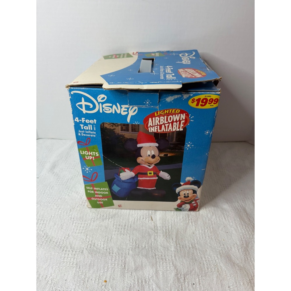 Disney Mickey Mouse Christmas Airblown Inflatable 4 Ft Tall Santa Lighted 2004